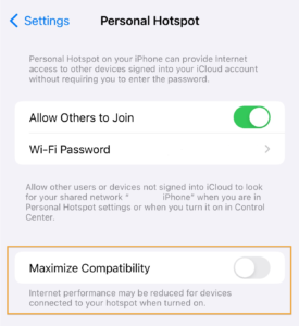 iPhone Hotspot Settings